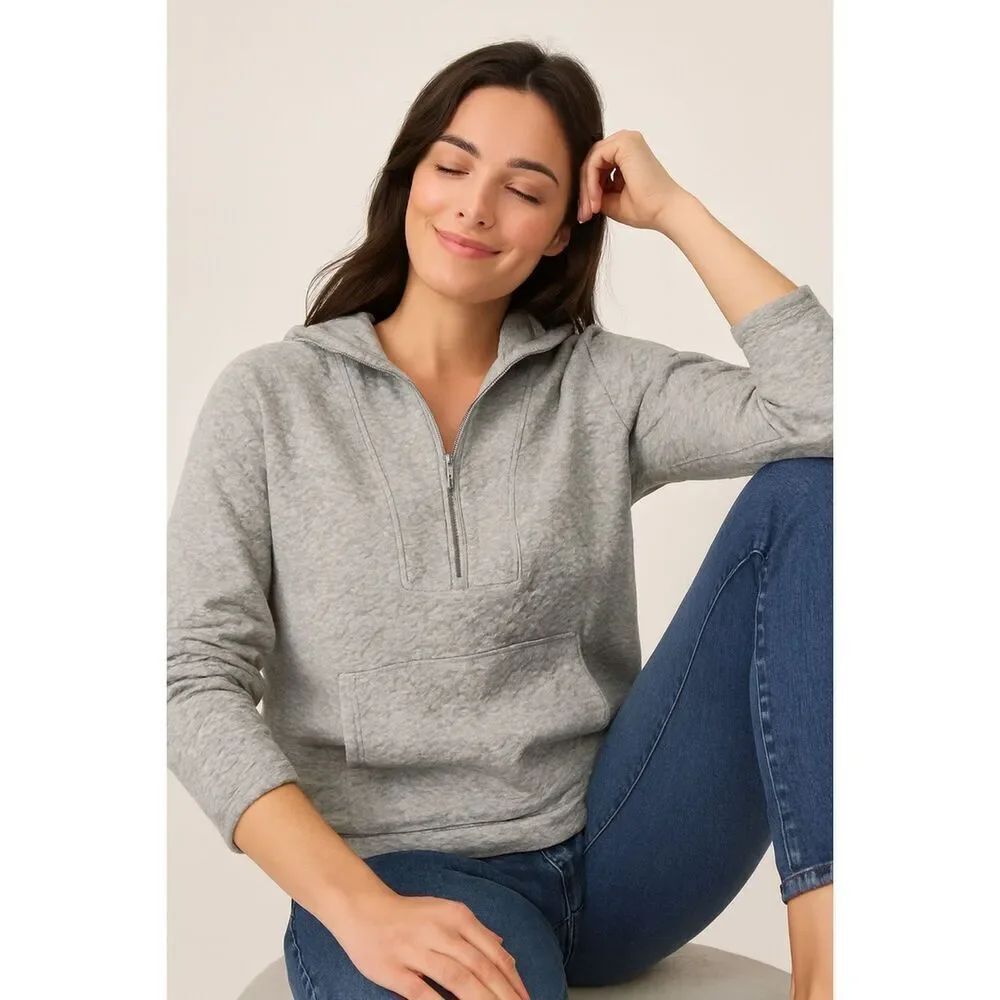 J. Jill grey quilted quarter zip sweater size m